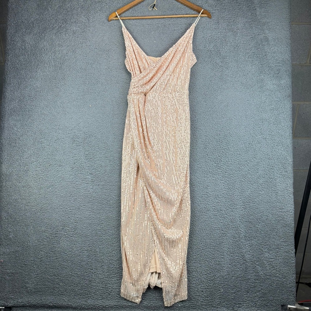 Double Crazy Rose Gold Sequin V‎ Neck Wrap Front Maxi Dress Small Womens Formal